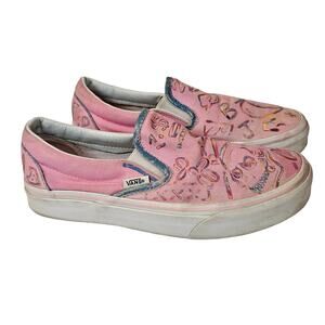 Vans Classic Slip On Shoe Sneaker Hand Painted Upcycle Light Pink Women's 6.5